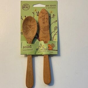 Solid Beechwood Jam Spoon & Spreader - Natural Brown